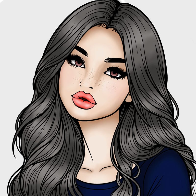 realistic girl with hair on her hair and lips