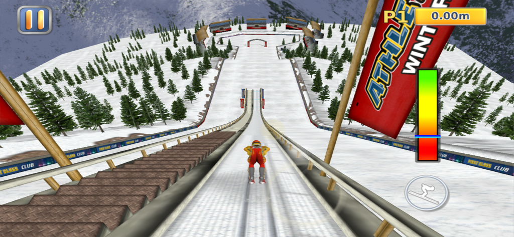 3D ski jumping event gameplay in Athletics 2 Winter Sports Pro