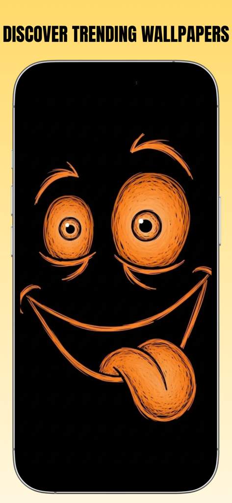Silly Smiles 4K Live - An orange silly smiley face wallpaper with its tongue out on an iPhone screen