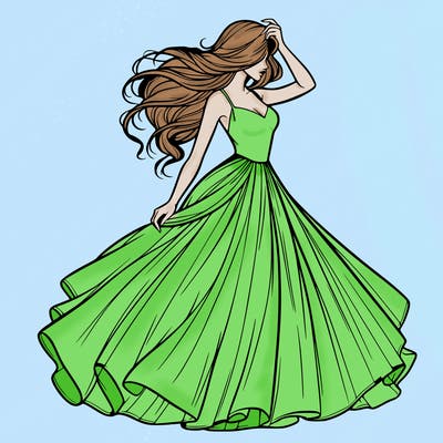 realistic woman with dress flowing in the wind