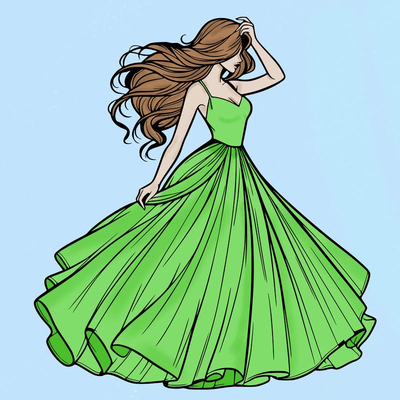 realistic woman with dress flowing in the wind