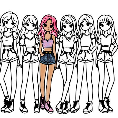 a group of girls wearing crop tops and shorts