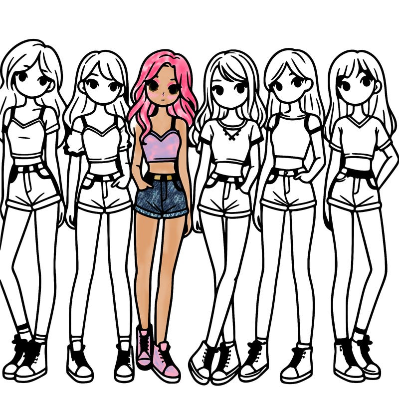 a group of girls wearing crop tops and shorts