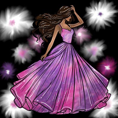 realistic woman with dress flowing in the wind