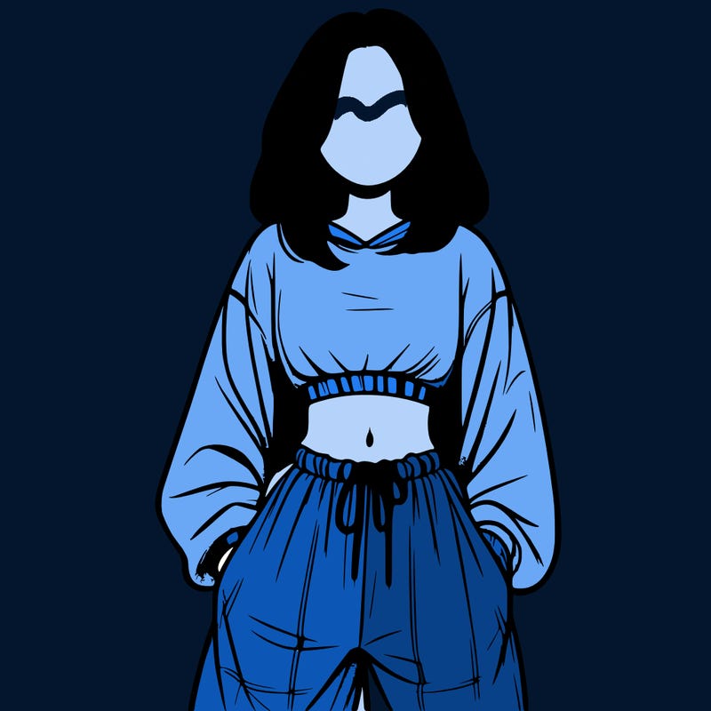 realistic girl faceless with baggy pants and a crop top