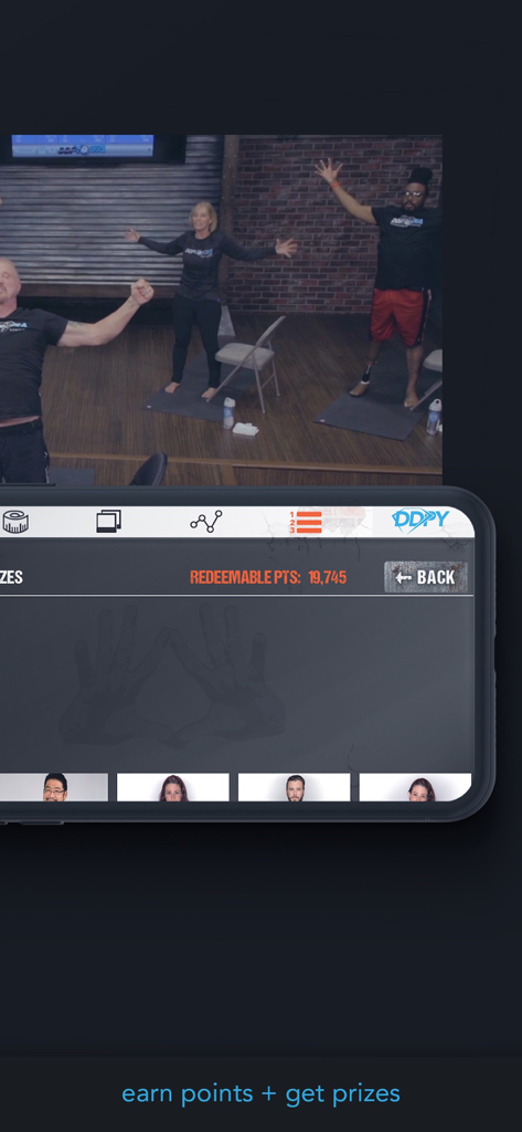 DDP Yoga Fitness & Motivation - Bildschirm der DDP Yoga App, der gesammelte Punkte für Prämien anzeigt.