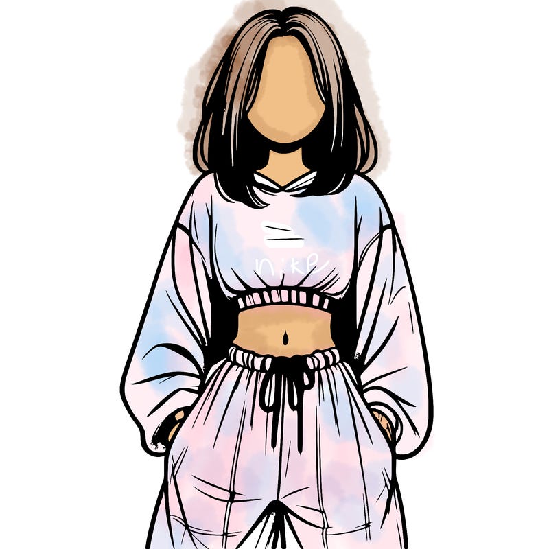 realistic girl faceless with baggy pants and a crop top