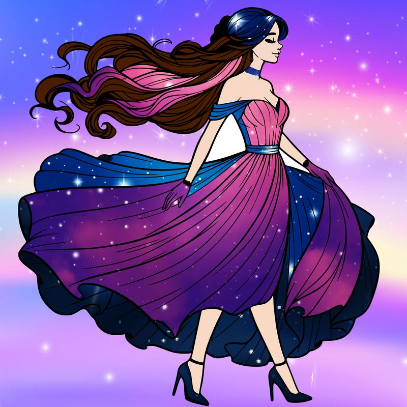 realistic woman in a dress flowing in the wind