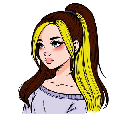 realistic girl with a high ponytail