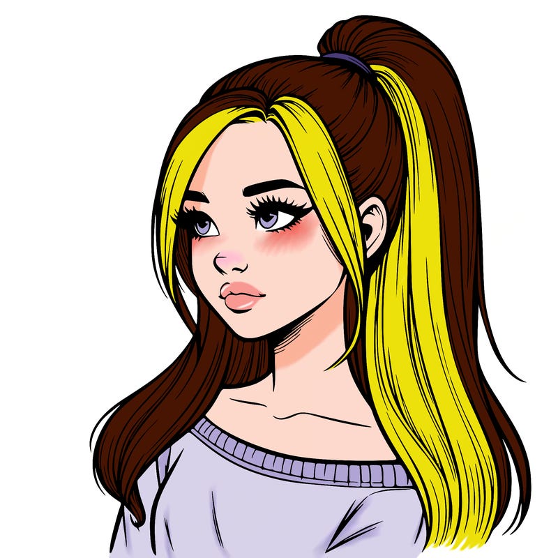 realistic girl with a high ponytail