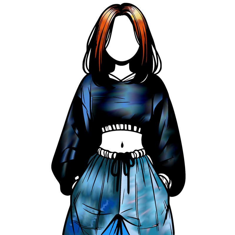 realistic girl faceless with baggy pants and a crop top
