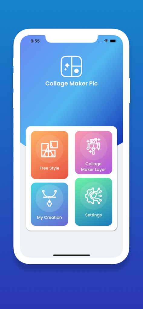 PhotoGrid - Layout - PhotoGrid Layout app main menu with options for Free Style and Collage Maker