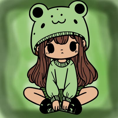 a girl wearing a frog hat and some frog socks