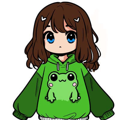 girl wearing frogging sweatshirt