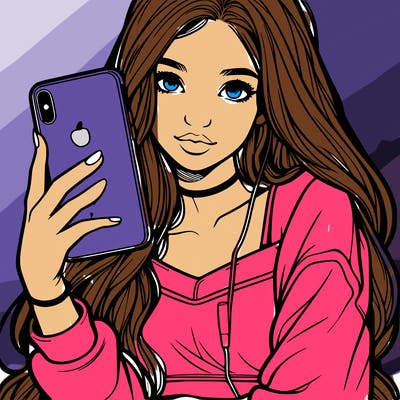 realistic teen girl holding an iphone