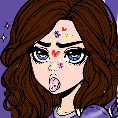 realistic annoyed girl with tongue out with waves hair