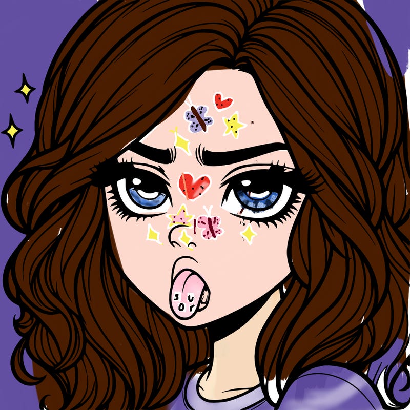 realistic annoyed girl with tongue out with waves hair