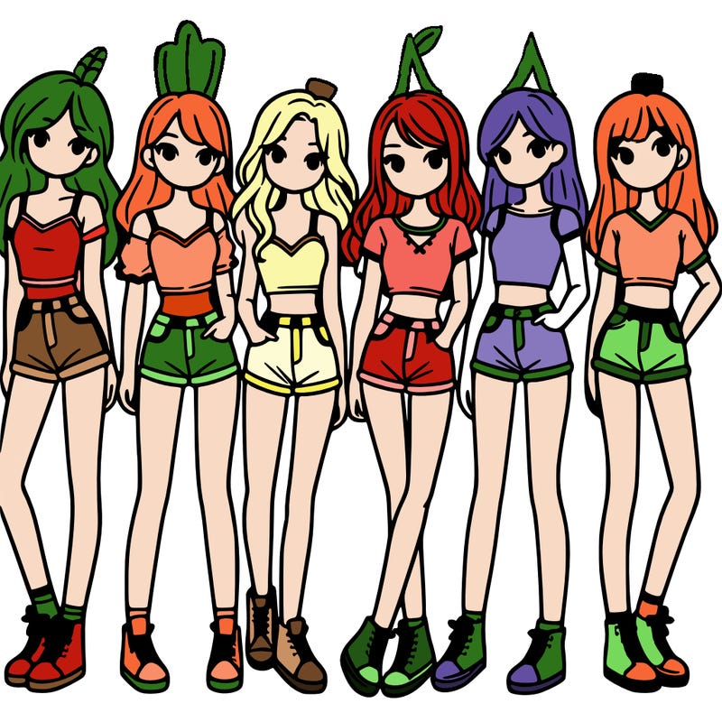 a group of girls wearing crop tops and shorts