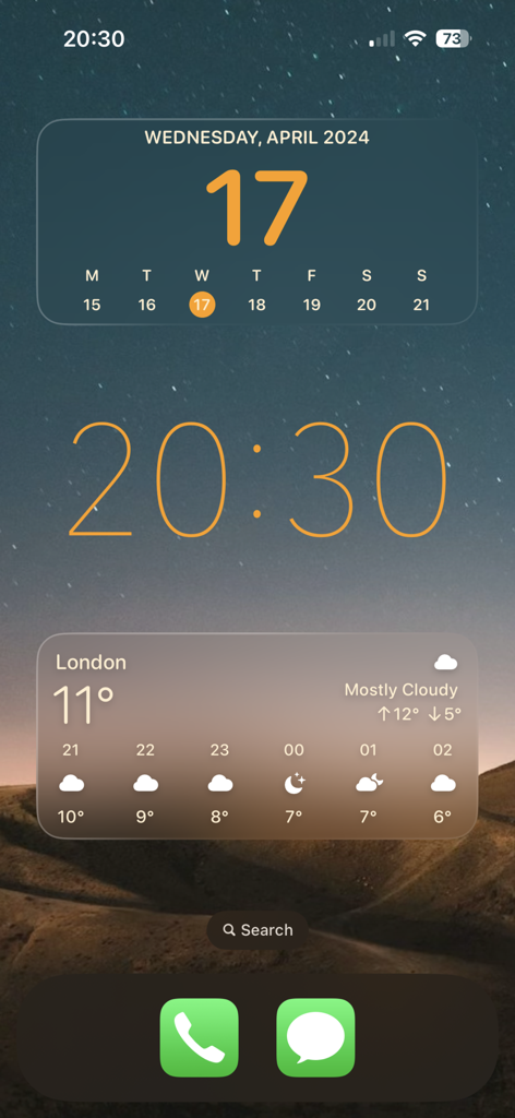 Blank Widget Transparent Space - Customized iPhone home screen with transparent calendar clock and weather widgets