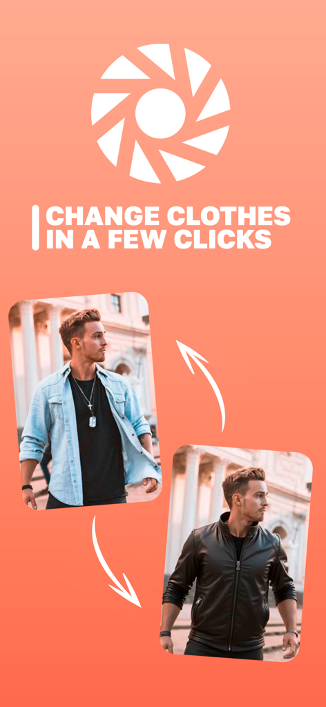 Interface de l'application PixelPro Vision plus démontrant comment changer de vêtements sur une photo avec un outil de garde-robe virtuelle