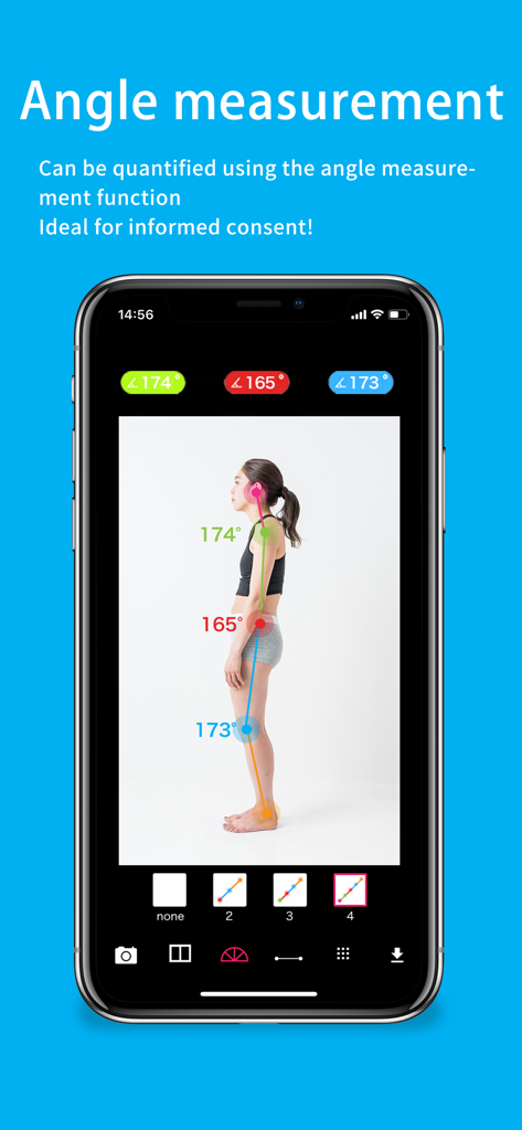 Funzione di misurazione dell'angolo per la valutazione della postura nell'app Grid line shoot