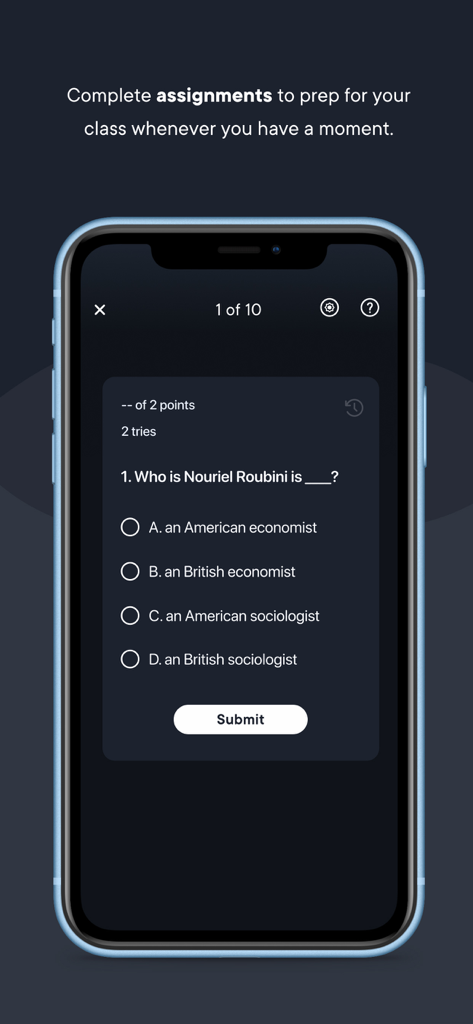 Revel by Pearson - A mobile screen showing a multiple choice quiz question in the Revel by Pearson app for college students.