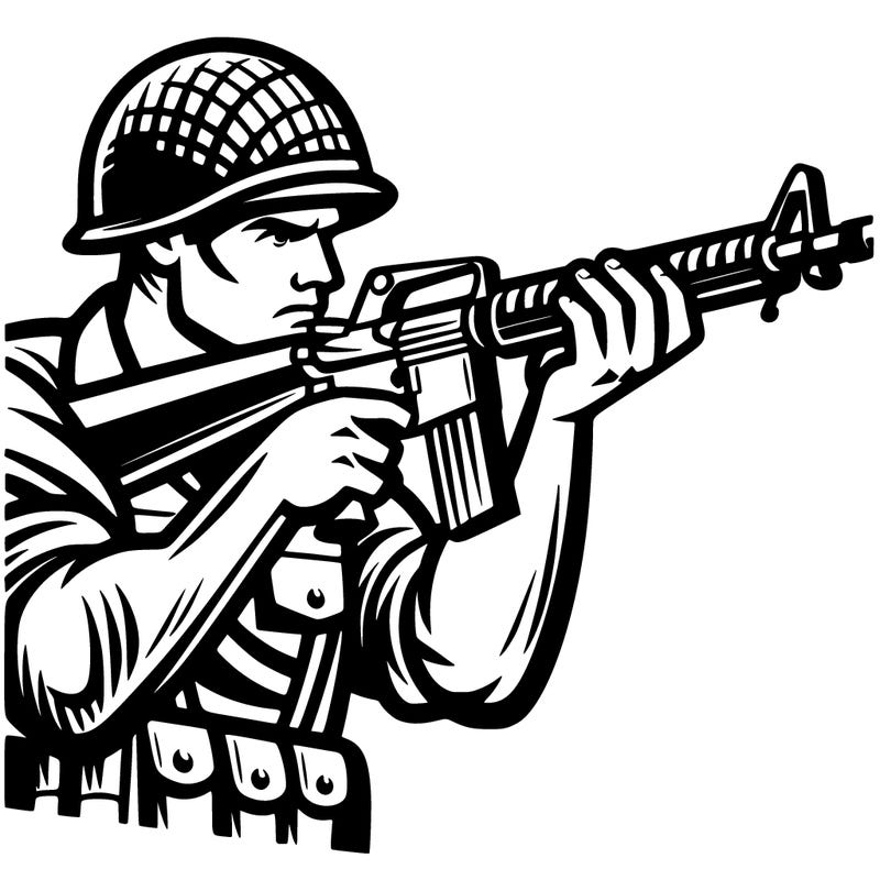 strong soldier aiming with a rifle