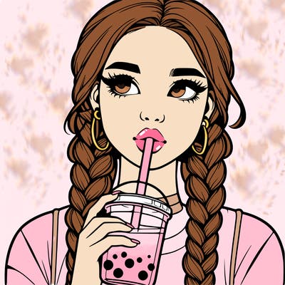 realistic girl with braided hair drinking boba