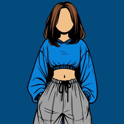 realistic girl faceless with baggy pants and a crop top