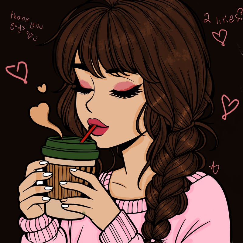 realistic girl drinking coffee