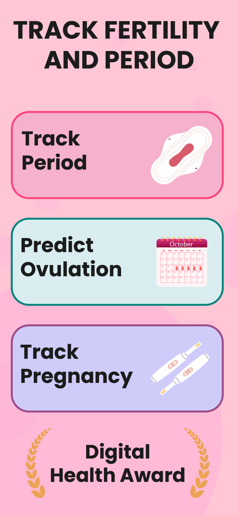Ovulation: Period Calculator - Main screen of the Ovulation Period Calculator app highlighting period and pregnancy tracking options