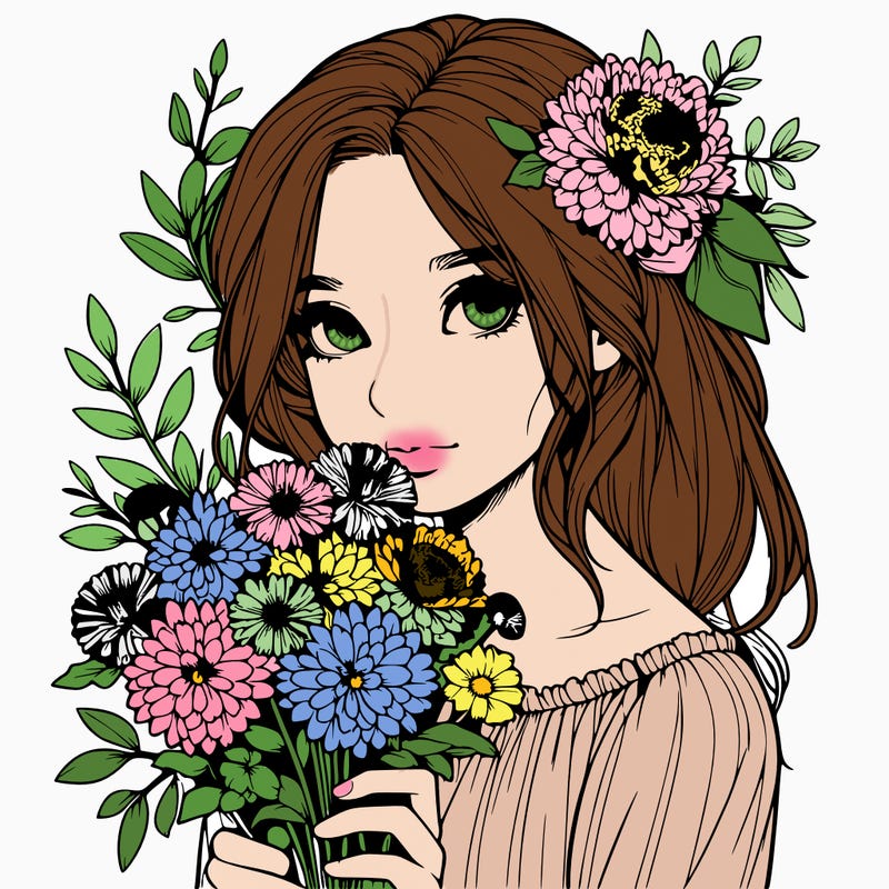 realistic girl with flowers