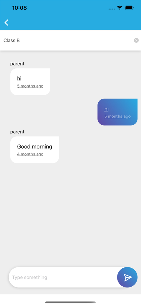 Sesame - Mobiles Messaging-Interface, das ein Gespräch zwischen einem Elternteil und Schulpersonal für Klasse B zeigt