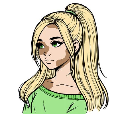 realistic girl with a high ponytail