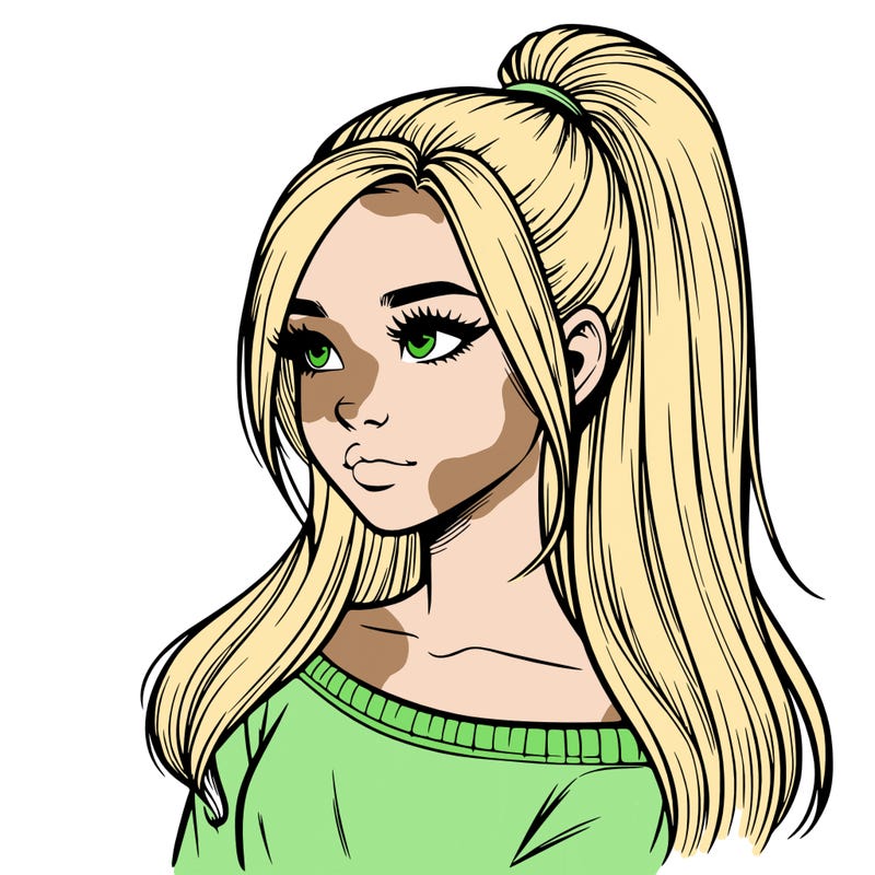 realistic girl with a high ponytail