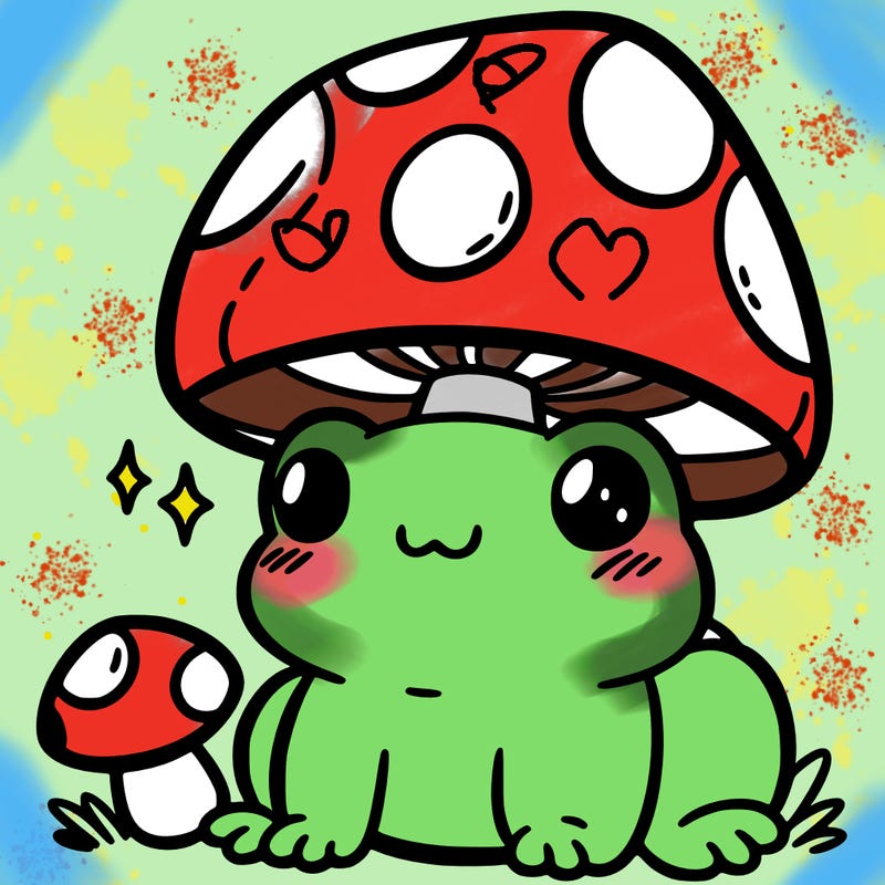 a cute frog with a mushroom hat