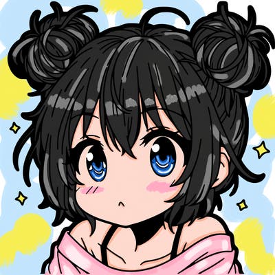 a manga girl with messy small buns