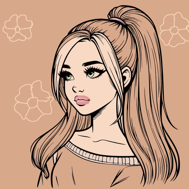 realistic girl with a high ponytail