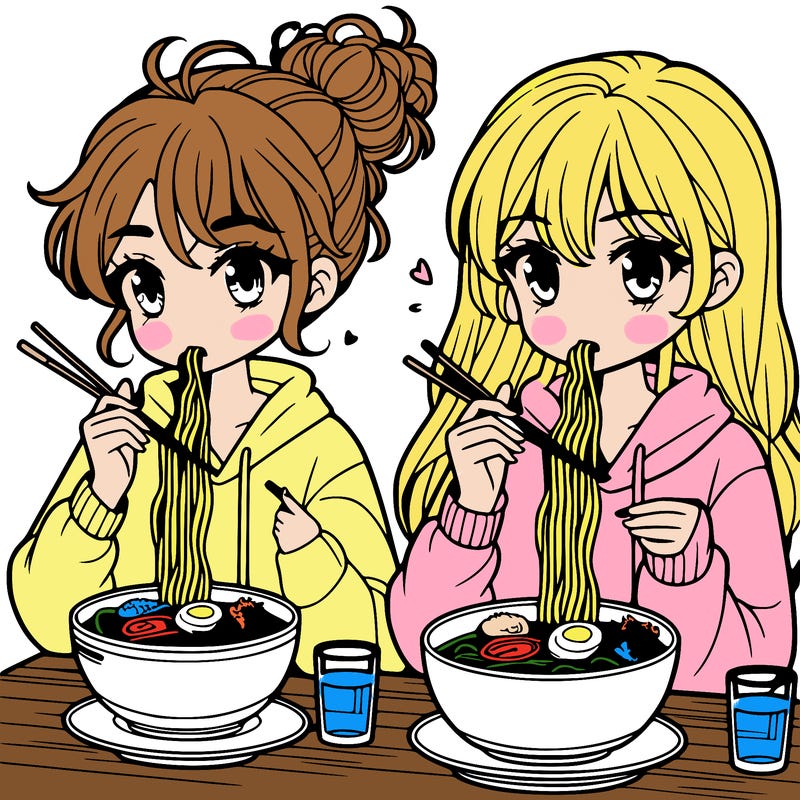 girls eating ramen