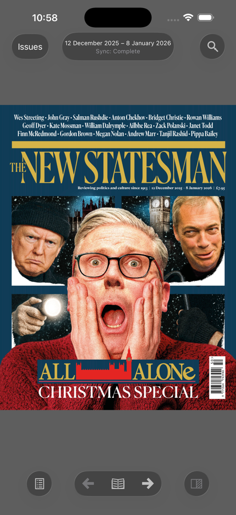 New Statesman & Archive - 모바일 앱 내 New Statesman 매거진 크리스마스 스페셜호의 디지털 커버