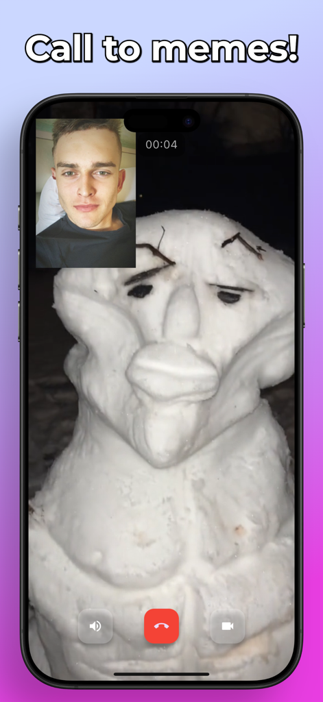 Meme Chat – Fun Video Calls - Simulated video call with the Sigma Snowman character in the Meme Chat app