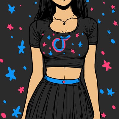 realistic girl wearing crop top and skirt