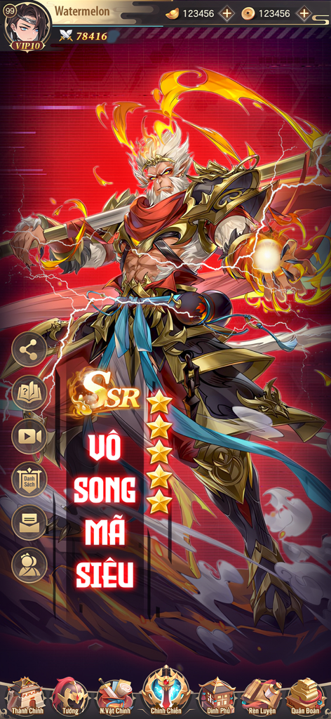 Mukbang Tam Quốc - Vplay - SSR Vo Song Ma Sieu character card with five stars in Mukbang Tam Quoc game