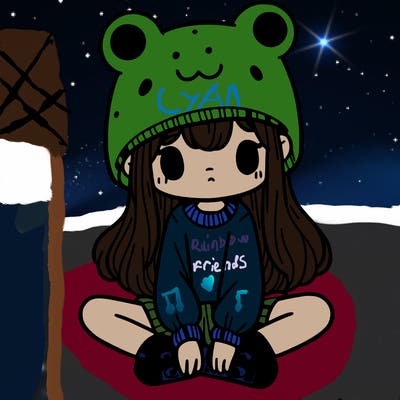 a girl wearing a frog hat and some frog socks