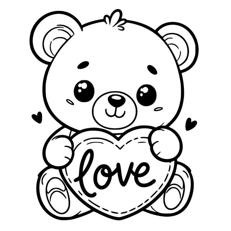 teddy bear holding a heart that says love