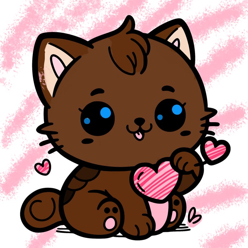 a cute baby kitten with a little heart in her mouth.