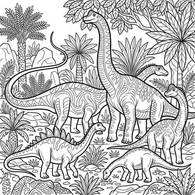 Step into the Jurassic era with this captivating sauropod coloring page, featuring majestic long-necked dinosaurs amidst a lush prehistoric landscape. Unleash your creativity and bring these gentle giants to life with your favorite colors.