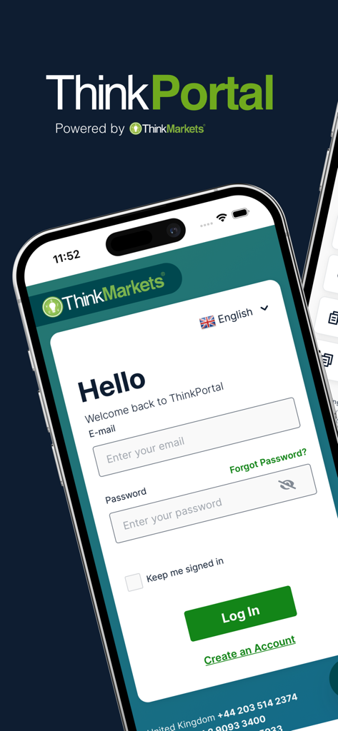 ThinkMarkets Portal mobile app login screen