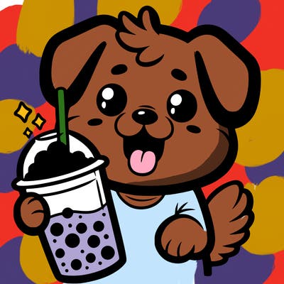 dog holding boba