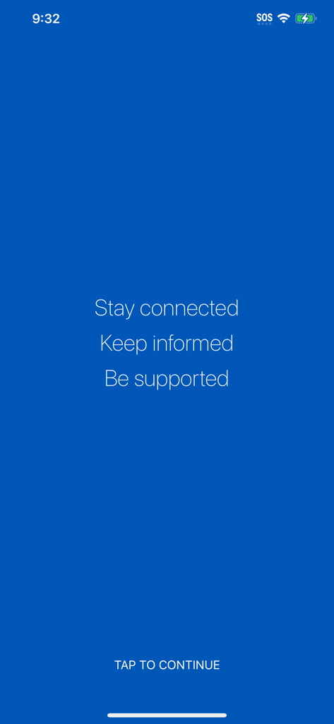 GE Appliances Connect app splash screen with messages stay connected keep informed and be supported